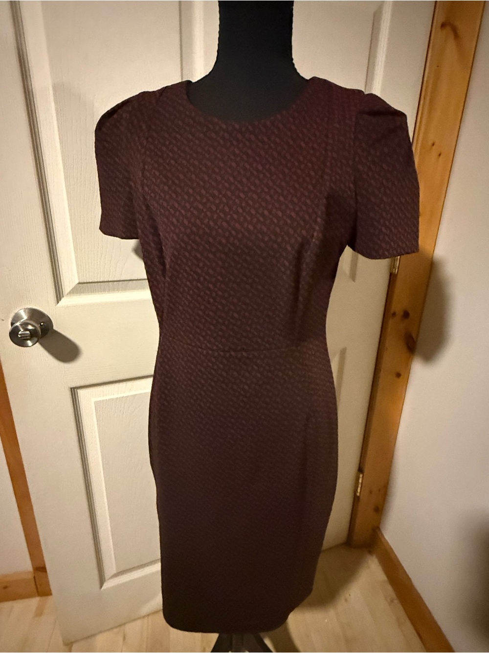 Calvin Klein Women's Short Sleeve Sheath Dress Burgundy and Black, Size 8